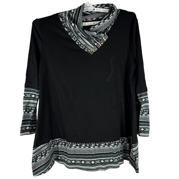 Bebonnie Womens Size XXL Black & Gray Tunic Top With Geometric Trim - Picture 1 of 5